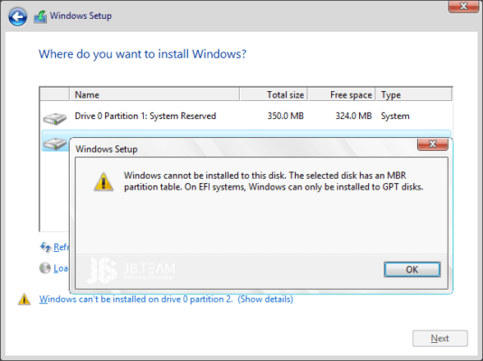 حل مشکل نصب نشدن ویندوز روی پارتیشن های GPT و MBR