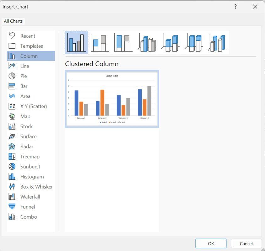 معرفی انواع نمودار در ورد (Word)